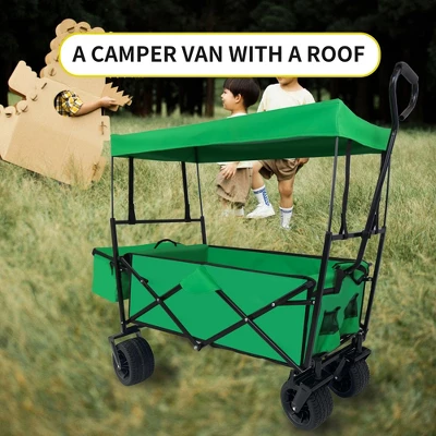 Collapsible Folding Wagon Cart With 7" All Terrain Wheels, Heavy Duty Utility Wagon For Grocery Shopping, Camping, Beach, Outdoor Events, Green 4 Collapsible Folding Wagon Cart With 7" All Terrain Wheels, Heavy Duty Utility Wagon For Grocery Shopping, Camping, Beach, Outdoor Events, Green - Image 2