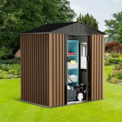 6x4 FT Outdoor Metal Garden Shed,Waterproof, Anti-UV Storage Shed With Sloping Roof & Vents For Backyard, Patio, Poolside