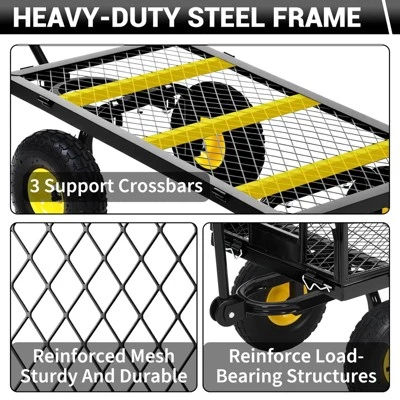 1100 Lbs Steel Garden Cart, Heavy Duty Metal Garden Wagon With 10" Wheels, All-Terrain Wagon With 180° Rotating Handle & Removable Sides 9 1100 Lbs Steel Garden Cart, Heavy Duty Metal Garden Wagon With 10" Wheels, All-Terrain Wagon With 180° Rotating Handle & Removable Sides - Image 7