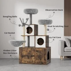 2-in-1 Cat Tree Tower With Litter Box Enclosure - Multi-Level Condo With Scratching Posts, Hammock & Plush Perch For Climbing, Scratching 13 2-in-1 Cat Tree Tower With Litter Box Enclosure - Multi-Level Condo With Scratching Posts, Hammock & Plush Perch For Climbing, Scratching -House Beautiful GUEST 6be3f6e7 4420 46db b317 370b53ae8324