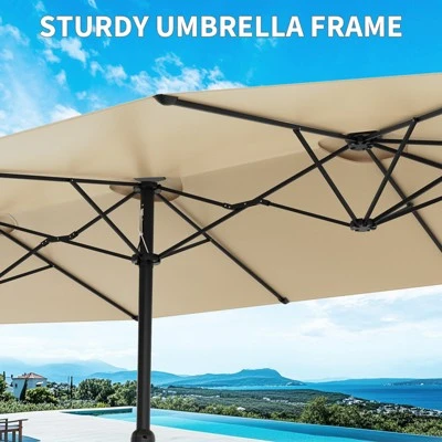 15 FT Double-Sided Rectangle Patio Market Umbrella With Base, Heavy Duty Waterproof And Windproof Umbrella, For Poolside, Lawn & Backyard 8 15 FT Double-Sided Rectangle Patio Market Umbrella With Base, Heavy Duty Waterproof And Windproof Umbrella, For Poolside, Lawn & Backyard - Image 6