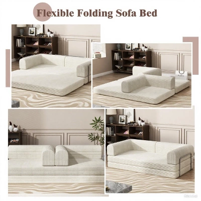 Convertible Corduroy Sleeper Sofa Bed, 3-Seater Folding Futon Couch With Fixed Frame, King Size Fold Out Floor Sofa, No Assembly Couch 6 Convertible Corduroy Sleeper Sofa Bed, 3-Seater Folding Futon Couch With Fixed Frame, King Size Fold Out Floor Sofa, No Assembly Couch - Image 4