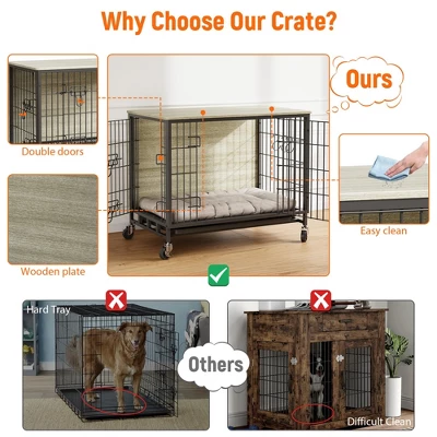 Dog Crate Furniture For Medium Dogs, 32.5" L X 21.9" W X 25.2" H Indoor Kennel With Double Doors, Wheels & Removable Tray 10 Dog Crate Furniture For Medium Dogs, 32.5" L X 21.9" W X 25.2" H Indoor Kennel With Double Doors, Wheels & Removable Tray - Image 8