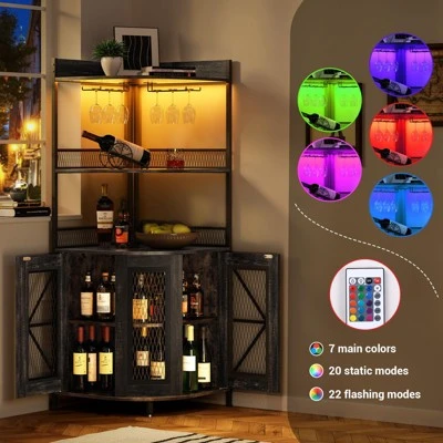 5-Tiers Corner Bar Cabinet With Power Outlet,64''Industrial Tall Wine Cabinet With Lights&Glass Holder, Liquor Cabinet With Storage 5 5-Tiers Corner Bar Cabinet With Power Outlet,64''Industrial Tall Wine Cabinet With Lights&Glass Holder, Liquor Cabinet With Storage - Image 3