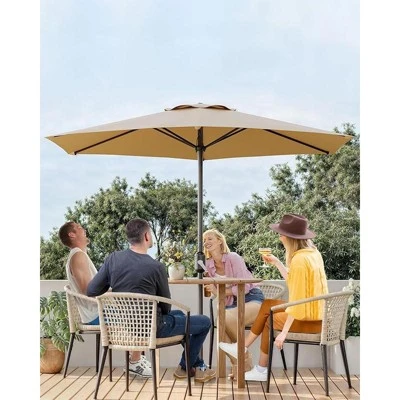 7.5FT Patio Umbrella Outdoor, Market Umbrella, Table Umbrella With Push Button Tilt And Crank, 6 Sturdy Ribs UV Protection Waterproof For Garde (Tan) 6 7.5FT Patio Umbrella Outdoor, Market Umbrella, Table Umbrella With Push Button Tilt And Crank, 6 Sturdy Ribs UV Protection Waterproof For Garde (Tan) - Image 4