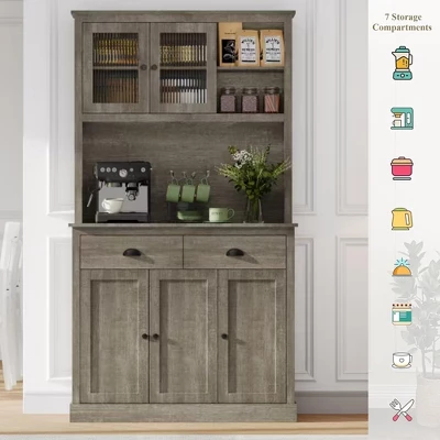 71" Kitchen Pantry Cabinet, Tall Storage Cabinet With Doors And Shelves & Drawer, Farmhouse Kitchen Hutch With Microwave Stand 5 71" Kitchen Pantry Cabinet, Tall Storage Cabinet With Doors And Shelves & Drawer, Farmhouse Kitchen Hutch With Microwave Stand - Image 3