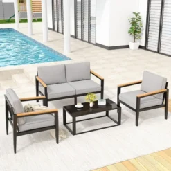 4 Piece Modern Outdoor Conversation Sets With 4 Inch Cushion & 5mm Tempered Glass Table -House Beautiful GUEST 6dfa7dc7 ede1 4539 83b6 0b8af206fce0