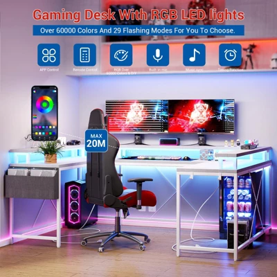 U Shaped Computer Gaming Desk, 79’’ Reversible L Shaped Computer Desk With Power Outlet & LED Strip, Office Desk With Monitor Stand 15 U Shaped Computer Gaming Desk, 79’’ Reversible L Shaped Computer Desk With Power Outlet & LED Strip, Office Desk With Monitor Stand - Image 13
