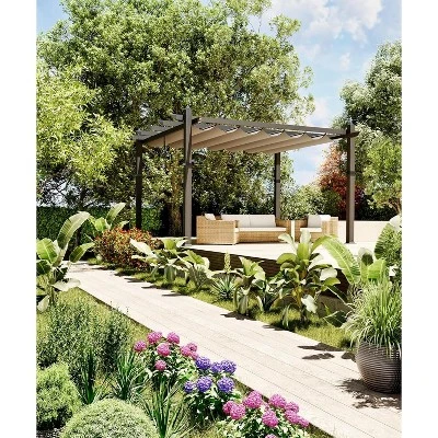 10x13ft Aluminum Pergola Adjustable Waterproof UV Canopy Rust Resistant Frame Easy Assembly Gray Khaki Curtain 8 10x13ft Aluminum Pergola Adjustable Waterproof UV Canopy Rust Resistant Frame Easy Assembly Gray Khaki Curtain - Image 6