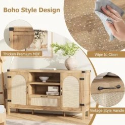 Jojoka Rattan Sideboard Buffet Cabinet,Farmhouse Kitchen Storage Cabinet,Boho Buffet Table Wooden Coffee Bar Cabinet,Brown 11 Jojoka Rattan Sideboard Buffet Cabinet,Farmhouse Kitchen Storage Cabinet,Boho Buffet Table Wooden Coffee Bar Cabinet,Brown -House Beautiful GUEST 6ecece51 f9de 4279 a192 e6716bdffddd