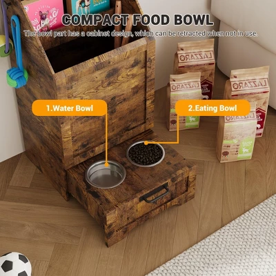 Large Dog Food Storage Cabinet With Flip Top - Pet Feeding Station & Organizer W/Transparent Lid, Side Hooks For Leashes - Multi-Functional Furniture 5 Large Dog Food Storage Cabinet With Flip Top - Pet Feeding Station & Organizer W/Transparent Lid, Side Hooks For Leashes - Multi-Functional Furniture - Image 3