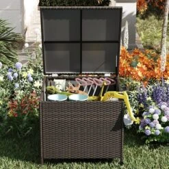 80Gallon Capacity Brown Outdoor Wicker Storage Box, Garden Deck Bin With Steel Frame, Rattan Storage Box With Lid, Ideal For Storing Tools,Accessories 19 80Gallon Capacity Brown Outdoor Wicker Storage Box, Garden Deck Bin With Steel Frame, Rattan Storage Box With Lid, Ideal For Storing Tools,Accessories -House Beautiful GUEST 6f413a00 57fe 4193 94d7 701d945b6a91