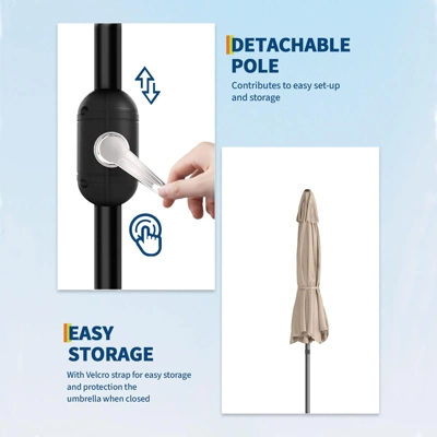 9ft Patio Umbrella, Crank & Tilt, 8-Rib, Water-Resistant Table Umbrella, UV Protection, Adjustable For Garden, Tan 5 9ft Patio Umbrella, Crank & Tilt, 8-Rib, Water-Resistant Table Umbrella, UV Protection, Adjustable For Garden, Tan - Image 3