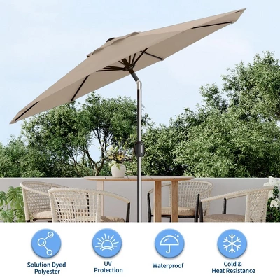 9ft Patio Umbrella, Crank & Tilt, 8-Rib, Water-Resistant Table Umbrella, UV Protection, Adjustable For Garden, Tan 6 9ft Patio Umbrella, Crank & Tilt, 8-Rib, Water-Resistant Table Umbrella, UV Protection, Adjustable For Garden, Tan - Image 4