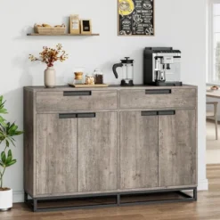55" Sideboard Buffet Cabinet, Large Kitchen Accent Modern Storage Cabinet With 2 Drawers And 4 Doors, Coffee Bar Buffet Table -House Beautiful GUEST 6f908504 c711 4a19 8988 7491a33bdee3