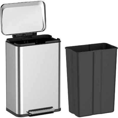 Kitchen Trash Can Set Of 2 – 50 Liter (13 Gallon) Large Kitchen Bin & 8 Liter (2 Gallon) Small Bathroom Can, Stainless Steel Step-On Trash Cans 5 Kitchen Trash Can Set Of 2 – 50 Liter (13 Gallon) Large Kitchen Bin & 8 Liter (2 Gallon) Small Bathroom Can, Stainless Steel Step-On Trash Cans - Image 3