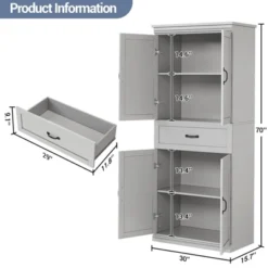 70" Tall Kitchen Pantry Cabinets Pantry Cabinet With 2 Doors And 3 Adjustable Shelves, Freestanding Cupboard