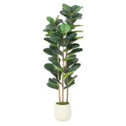 Artificial Fiddle Leaf Fig Tree, Faux Plant In Pot With Lifelike Leaves And Natural Wood Trunk, Tall Indoor Fake Greenery Trees