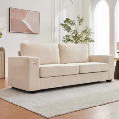 90" Oversized Mid-Century Chenille Cloud Couch – Deep Seat 3-Seater Sofa With USB Charging Ports, Side Pockets & Wood/Iron Frame, Beige 15 90" Oversized Mid-Century Chenille Cloud Couch – Deep Seat 3-Seater Sofa With USB Charging Ports, Side Pockets & Wood/Iron Frame, Beige -House Beautiful GUEST 7087b4cf 2c37 490f 9597 825bd9ffe33d