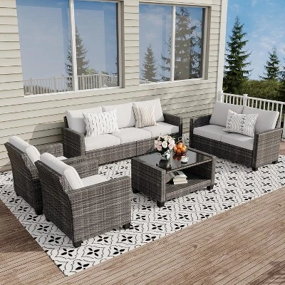 5-Piece Patio Furniture Set,PE Rattan Wicker Sectional Sofa Set With Coffee Table 11 5-Piece Patio Furniture Set,PE Rattan Wicker Sectional Sofa Set With Coffee Table - Image 9