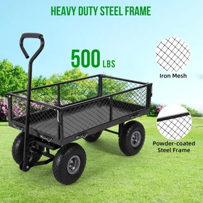 Steel Garden Cart, 440 Lbs Heavy Duty Utility Wagon Cart With Wheels, Removable Liner, Pullable Mesh Yard Cart 4 Steel Garden Cart, 440 Lbs Heavy Duty Utility Wagon Cart With Wheels, Removable Liner, Pullable Mesh Yard Cart - Image 2