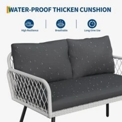 Jojoka 4-Piece Outdoor Sofa Set With Loveseat, Wicker Chairs & Coffee Table For Patio, Balcony, Backyard, Garden, Black 12 Jojoka 4-Piece Outdoor Sofa Set With Loveseat, Wicker Chairs & Coffee Table For Patio, Balcony, Backyard, Garden, Black -House Beautiful GUEST 72499608 1924 4e8b be31 cb19f020c6d8