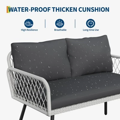 Jojoka 4-Piece Outdoor Sofa Set With Loveseat, Wicker Chairs & Coffee Table For Patio, Balcony, Backyard, Garden, Black 6 Jojoka 4-Piece Outdoor Sofa Set With Loveseat, Wicker Chairs & Coffee Table For Patio, Balcony, Backyard, Garden, Black - Image 4