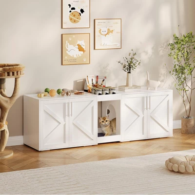 Modern Wooden Hidden Double Litter Box Enclosure Furniture With Soft Cushion ,Cat Washroom 10 Modern Wooden Hidden Double Litter Box Enclosure Furniture With Soft Cushion ,Cat Washroom - Image 8