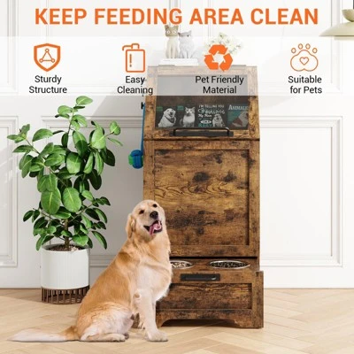Dog Feeding Station With Storage, Pet Feeding Station With 2 Removable Dog Bowl, Pet Food Storage Organizer 3 Dog Feeding Station With Storage, Pet Feeding Station With 2 Removable Dog Bowl, Pet Food Storage Organizer