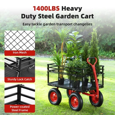 880/1400 Lbs Steel Garden Cart, Heavy Duty Steel Garden Dump Cart Utility Wagon With 10" Wheels Removable Sides For Farm Yard 3 880/1400 Lbs Steel Garden Cart, Heavy Duty Steel Garden Dump Cart Utility Wagon With 10" Wheels Removable Sides For Farm Yard