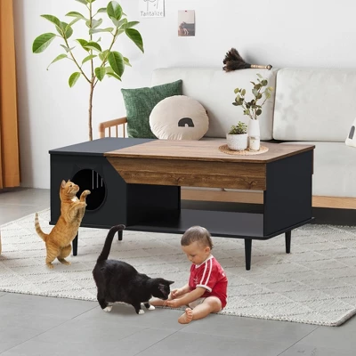 45'' Cat Coffee Table Hidden Litter Box Enclosure Furniture For Kitty Cats, Living Room Cat Furniture With Storage Drawer And Condo Kitty Box 11 45'' Cat Coffee Table Hidden Litter Box Enclosure Furniture For Kitty Cats, Living Room Cat Furniture With Storage Drawer And Condo Kitty Box - Image 9