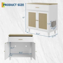 Cat Litter Box Cabinet Corner Hidden Litter Box Enclosure With Scratching Board Doors & Storage Drawer