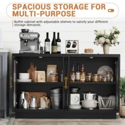 Buffet Cabinet With Storage, 55" Modern Sideboard With 4 Fluted Glass Doors And Adjustable Shelf, Coffee Bar Buffet Table For Dining Room -House Beautiful GUEST 73c756e0 a3e4 40c1 9925 a9d4b55e87bf