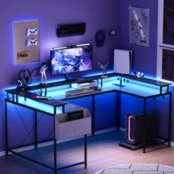 U Shaped Gaming Desk, 79" Reversible L Shaped Desk With Power Outlets, Lights, Monitor Stand & Storage Shelves -House Beautiful GUEST 740238e9 bb4b 4dc8 ad67 65104494f7c3