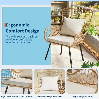 Patio Dining Chairs Set Of 2, Outdoor Wicker Club Chair With Cushions, All Weather Wicker Armchairs 4 Patio Dining Chairs Set Of 2, Outdoor Wicker Club Chair With Cushions, All Weather Wicker Armchairs - Image 2