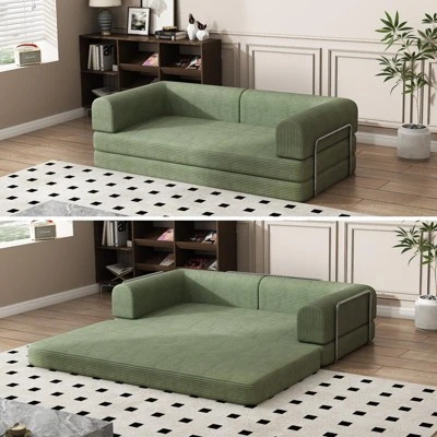 Convertible Corduroy Sleeper Sofa Bed, 3-Seater Folding Futon Couch With Fixed Frame, King Size Fold Out Floor Sofa, No Assembly Couch 12 Convertible Corduroy Sleeper Sofa Bed, 3-Seater Folding Futon Couch With Fixed Frame, King Size Fold Out Floor Sofa, No Assembly Couch - Image 10