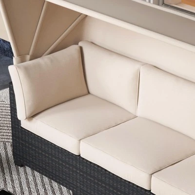 Patio Furniture Set, 6pcs Outdoor Rattan Wicker Furniture With Canopy, Outdoor Sectional Sofa And Table With Storage, Patio Conversation Sets 9 Patio Furniture Set, 6pcs Outdoor Rattan Wicker Furniture With Canopy, Outdoor Sectional Sofa And Table With Storage, Patio Conversation Sets - Image 7