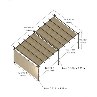 12x20ft Extra Large Aluminum Pergola With Adjustable Canopy, 4-Side Anchoring, Khaki Frame & Curtains, UV & Water Resistant 4 12x20ft Extra Large Aluminum Pergola With Adjustable Canopy, 4-Side Anchoring, Khaki Frame & Curtains, UV & Water Resistant - Image 2