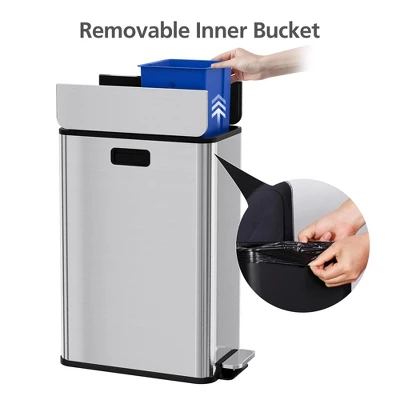 56L Dual Step-On Kitchen Trash Can With Butterfly Lid, 2 * 7.4Gal/28L Step Trash Can 5 56L Dual Step-On Kitchen Trash Can With Butterfly Lid, 2 * 7.4Gal/28L Step Trash Can - Image 3