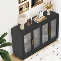 Buffet Cabinet With Storage, 55" Modern Sideboard With 4 Fluted Glass Doors And Adjustable Shelf, Coffee Bar Buffet Table For Dining Room -House Beautiful GUEST 761f48ca 28d6 4660 a6b6 4303ae761e9b