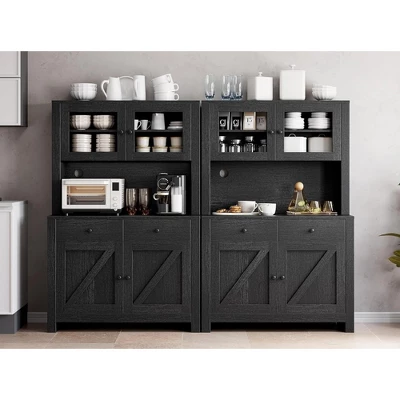 Kitchen Pantry Cabinet With Microwave Stand, Freestanding Hutch Cabinet With Buffet Cupboard & Adjustable Shelves 4 Kitchen Pantry Cabinet With Microwave Stand, Freestanding Hutch Cabinet With Buffet Cupboard & Adjustable Shelves - Image 2
