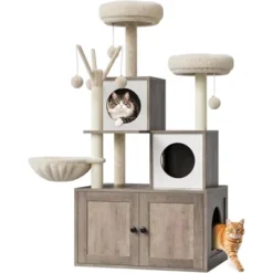 Cat Tree House, Cat Condos, Aesthetic Cats Tree, Hidden Litter Box, Wooden Cats Furniture With Multiple Platforms With Sisal Scratching Posts -House Beautiful GUEST 76aa053c cdde 43cc 8ff7 3119229cf4e7