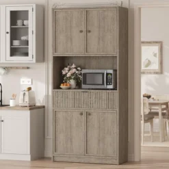Kitchen Pantry Cabinet, 70" Tall Pantry Storage Cabinet With Countertop, Fluted Tall Cabinets With Doors And Drawer -House Beautiful GUEST 76b82948 c21f 4461 a73b 6eb02da1e3de