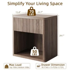 Wooden Night Stand Set Of 2, Large Modern Farmhouse Wood Nightstands With Fluted Drawers, Bedside End Tables Storage Side