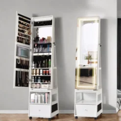 Jewelry Organizer Cabinet With Full-Length Mirror,360° Rotating Vanity Mirror,Large Jewelry Armoire With Led& Shelves 17 Jewelry Organizer Cabinet With Full-Length Mirror,360° Rotating Vanity Mirror,Large Jewelry Armoire With Led& Shelves -House Beautiful GUEST 77042bab 6fc0 409b b126 cbfb7ae5b978