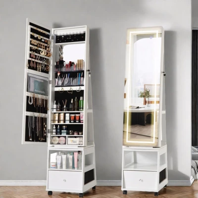 Jewelry Organizer Cabinet With Full-Length Mirror,360° Rotating Vanity Mirror,Large Jewelry Armoire With Led& Shelves 10 Jewelry Organizer Cabinet With Full-Length Mirror,360° Rotating Vanity Mirror,Large Jewelry Armoire With Led& Shelves - Image 8