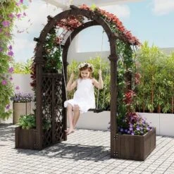 Garden Arbor With Planter Boxes And Swing Outdoor Arch Trellis With Pergola For Climbing Plants -House Beautiful GUEST 77045a8a fdc7 4ec9 852b bbecd3180664