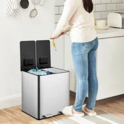 Dual Trash Can, 2x4 Gallon (2x15L) Stainless Steel Step Trash Can -House Beautiful GUEST 7785601d b3e6 4c97 bdfc 5243ce8fe733