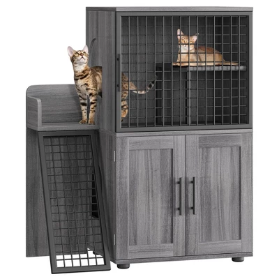 Modern Cat Litter Box Enclosure With Platform & Ladder – Double Layer Hidden Cat Washroom, 33.5" L X 17.9" W X 41.9" H, Grey 11 Modern Cat Litter Box Enclosure With Platform & Ladder – Double Layer Hidden Cat Washroom, 33.5" L X 17.9" W X 41.9" H, Grey - Image 9