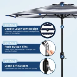 Jojoka 9ft Patio Umbrella,Table Umbrella Outdoor Patio With Crank Lift & Push Button Tilt,8 Sturdy Ribs For Yard